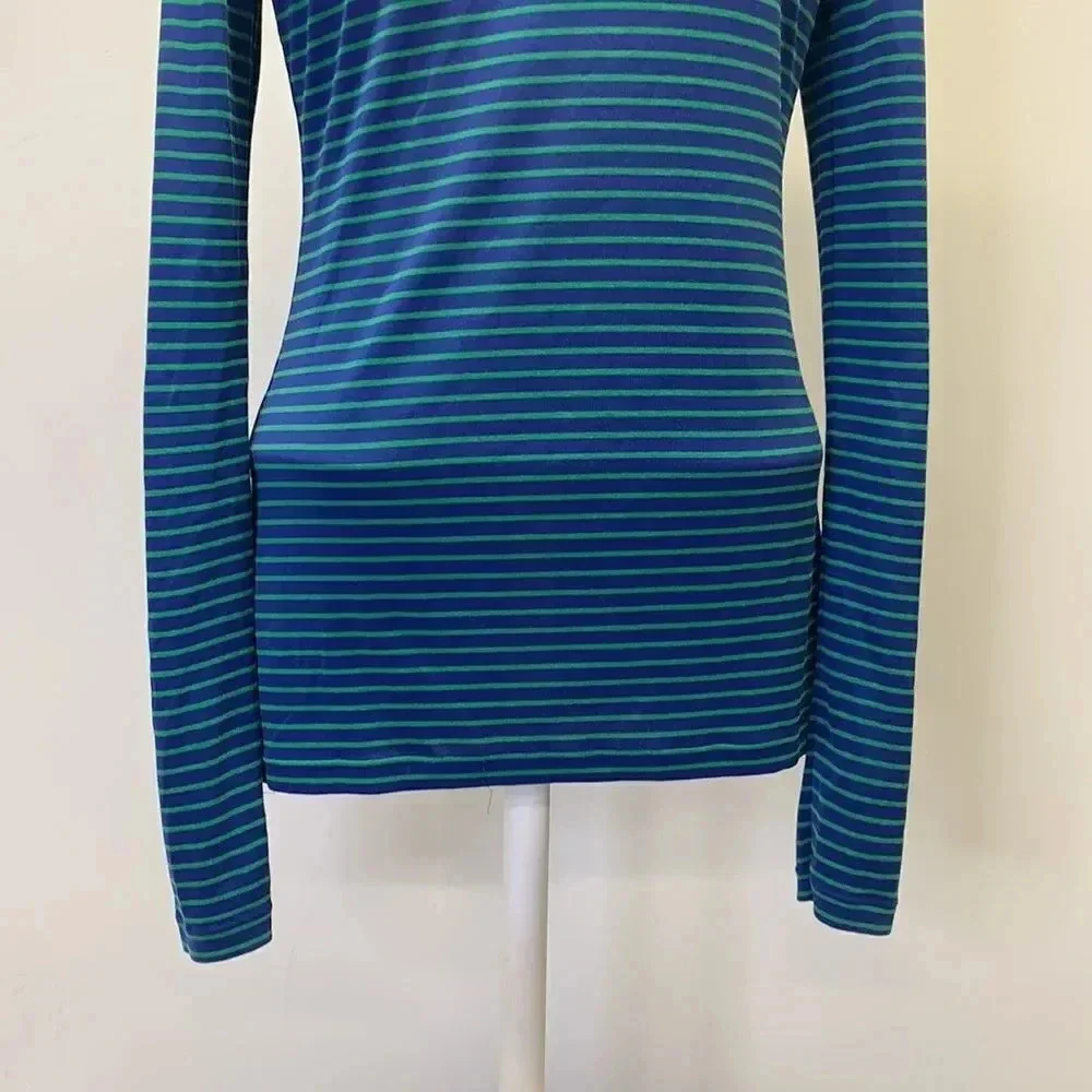 Tory Burch Sport T-Shirt Long Sleeve Tee Top Shirt Striped Blue Green Size Small